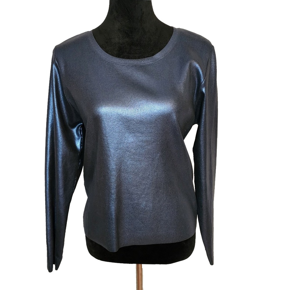 VERSONA Size Large New! Festive Metallic Blue Long Sleeve Holiday Party Sweater